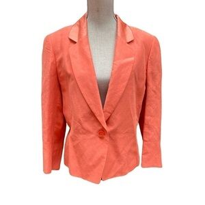 DANA Buchman Jacket Silk Dupioni Linen Blend Bright Coral Shoulder Pads Size 14